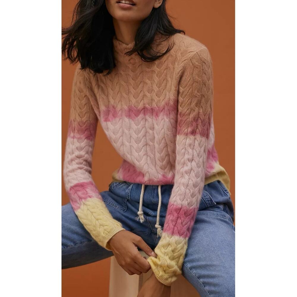 Anthropologie Dip Dyed Cable Knit Cashmere Sweater Size Medium Boho Fall